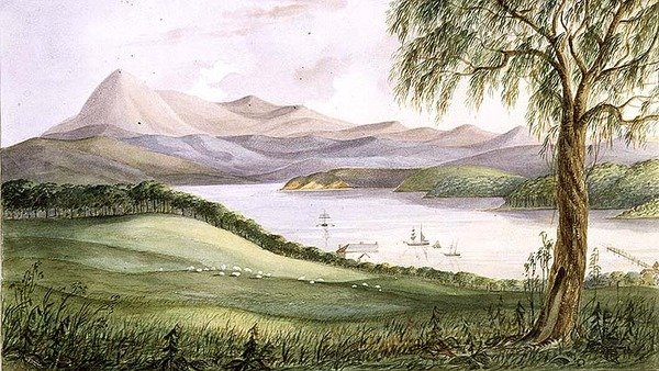 Twofold Bay, Uusi Etelä-Wales, n.1860 (akvarelli). tekijältä Lieutenant George Austin Woods