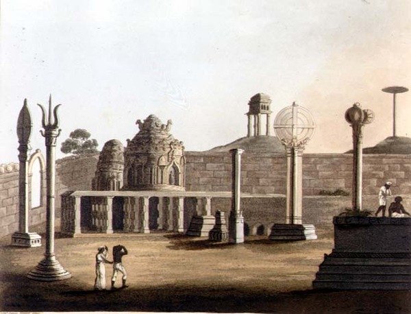 Maurilainen moskeija Bangaloressa, levy 19 julkaisusta "Pictorial Scenery in the Kingdom of Mysore", pubi. kirjoittanut Edward Orme (1774-n. 1820) 1804 (akvatinta) tekijältä Lieutenant James (after) Hunter