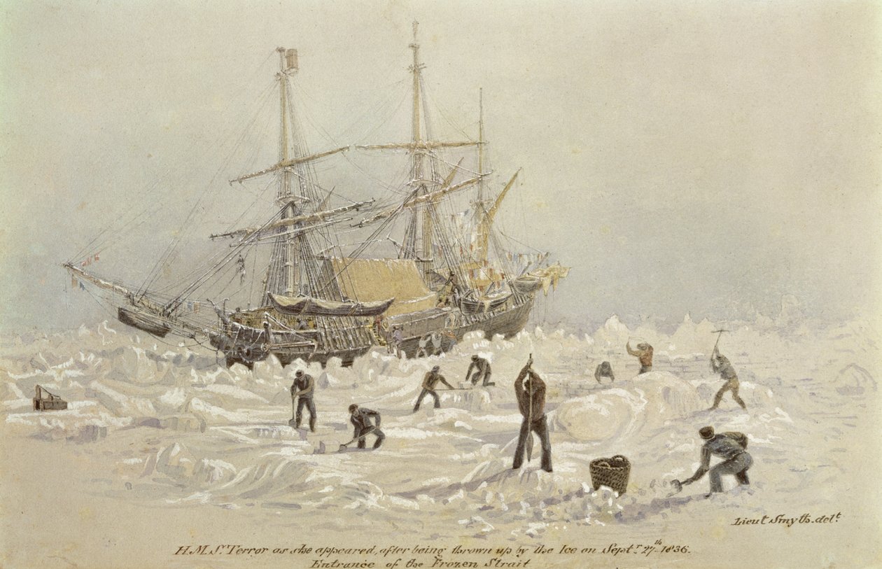 Tapahtumat kauppamatkalla: HMS Terror, kun hän ilmestyi jäätymisen jälkeen Frozen Channelissa, 27. syyskuuta 1836 tekijältä Lieutenant Smyth