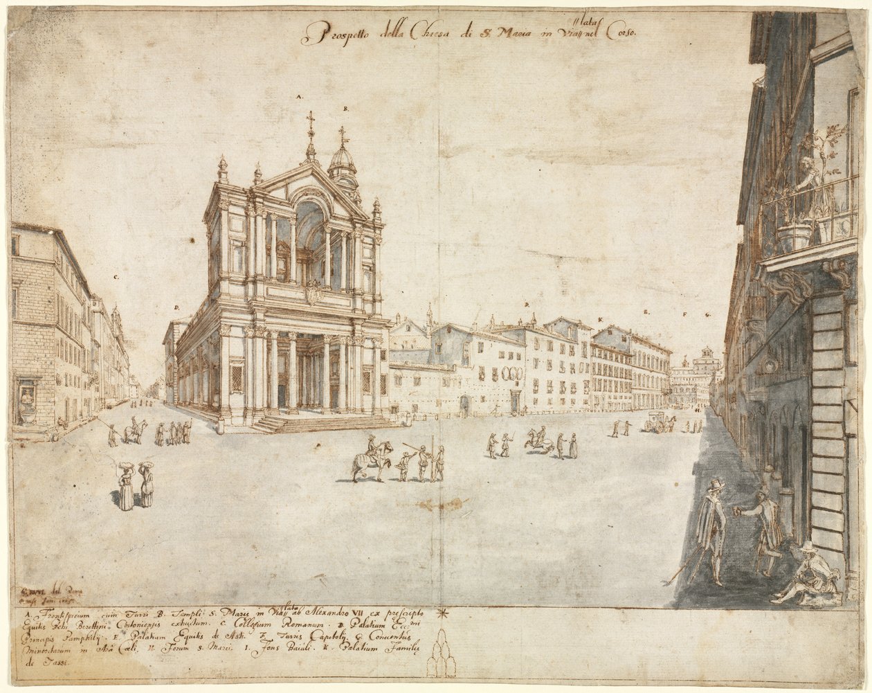 Kahdeksantoista näkymää Roomaan: Santa Maria Via Latalla, 1665. tekijältä Lievin Cruyl