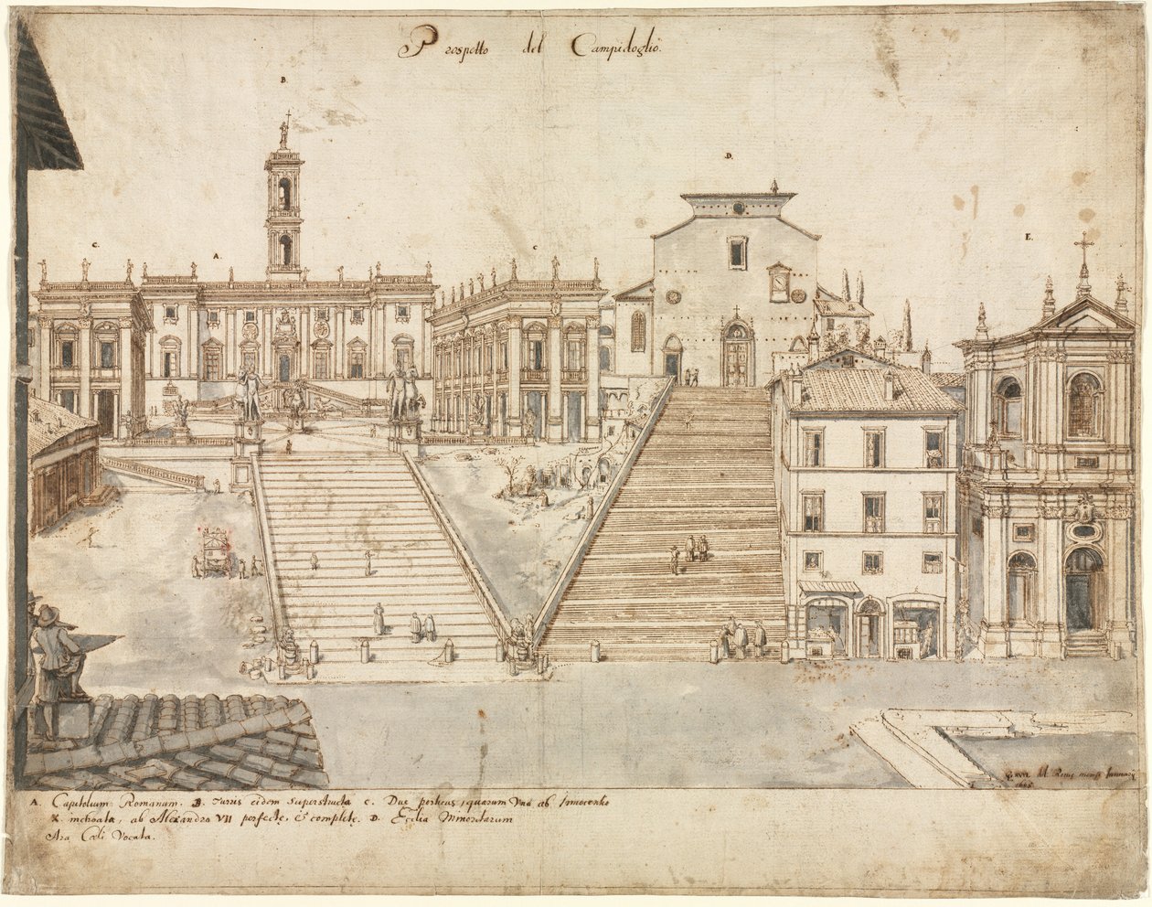 Kahdeksantoista näkymää Roomaan: Campidoglio, 1665. tekijältä Lievin Cruyl