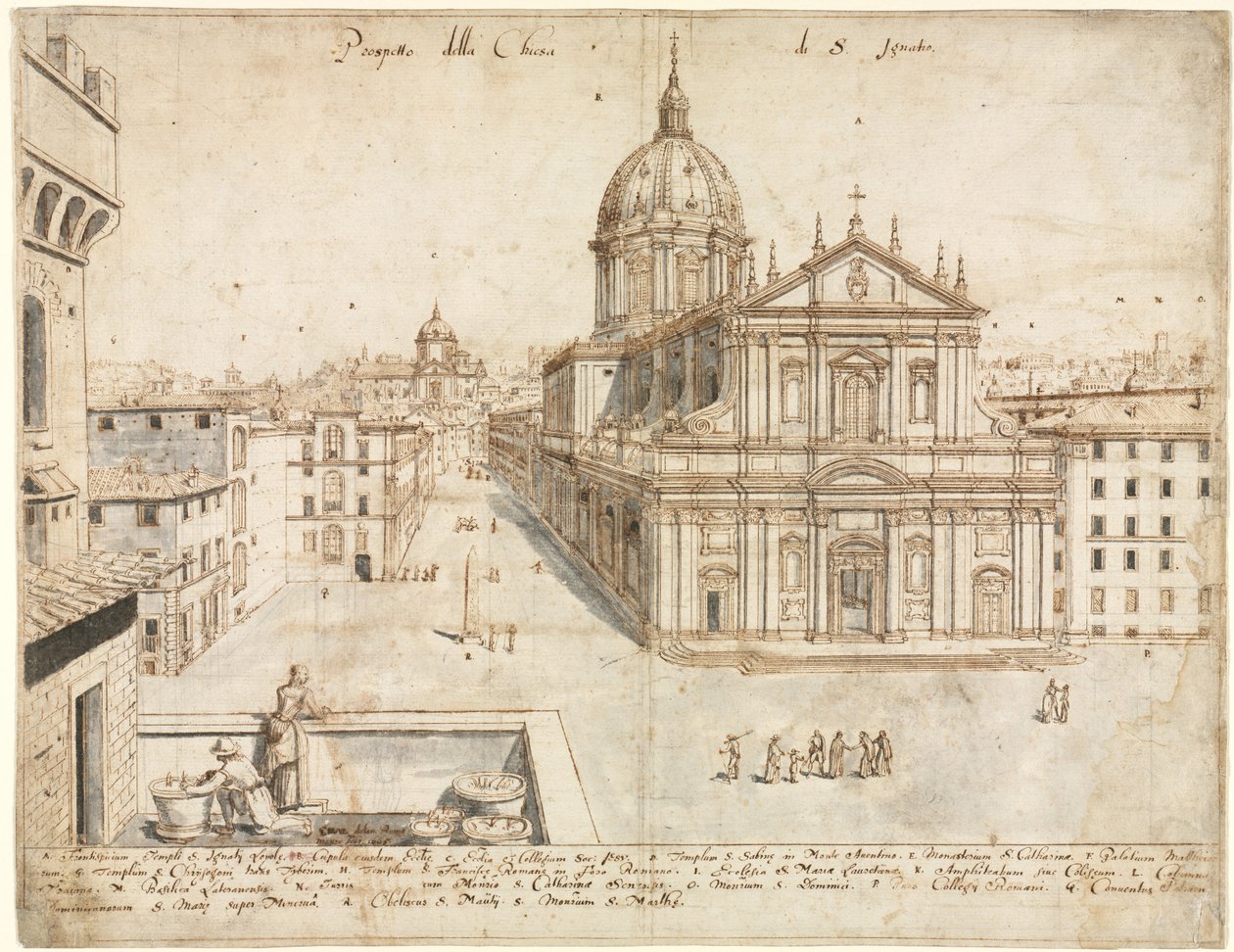Dezoito Vistas de Roma: A Igreja de SantIgnazio, 1665. finlandês tekijältä Lievin Cruyl