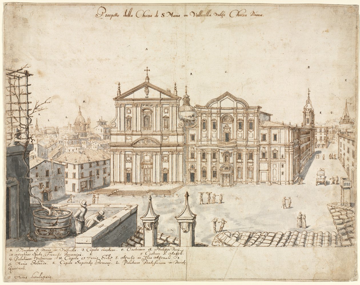 Kahdeksantoista näkymää Roomaan: Santa Marian kirkko Vallicellassa, 1665. tekijältä Lievin Cruyl
