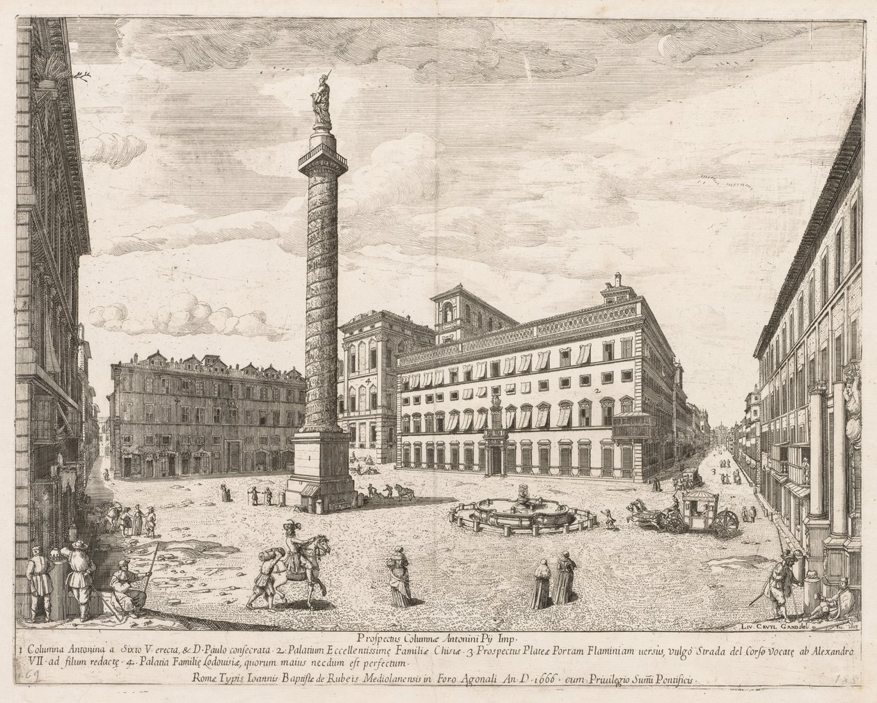 Piazza Colonna "Näkymä Rooman kaupungin maamerkeistä" tekijältä Lievin Cruyl