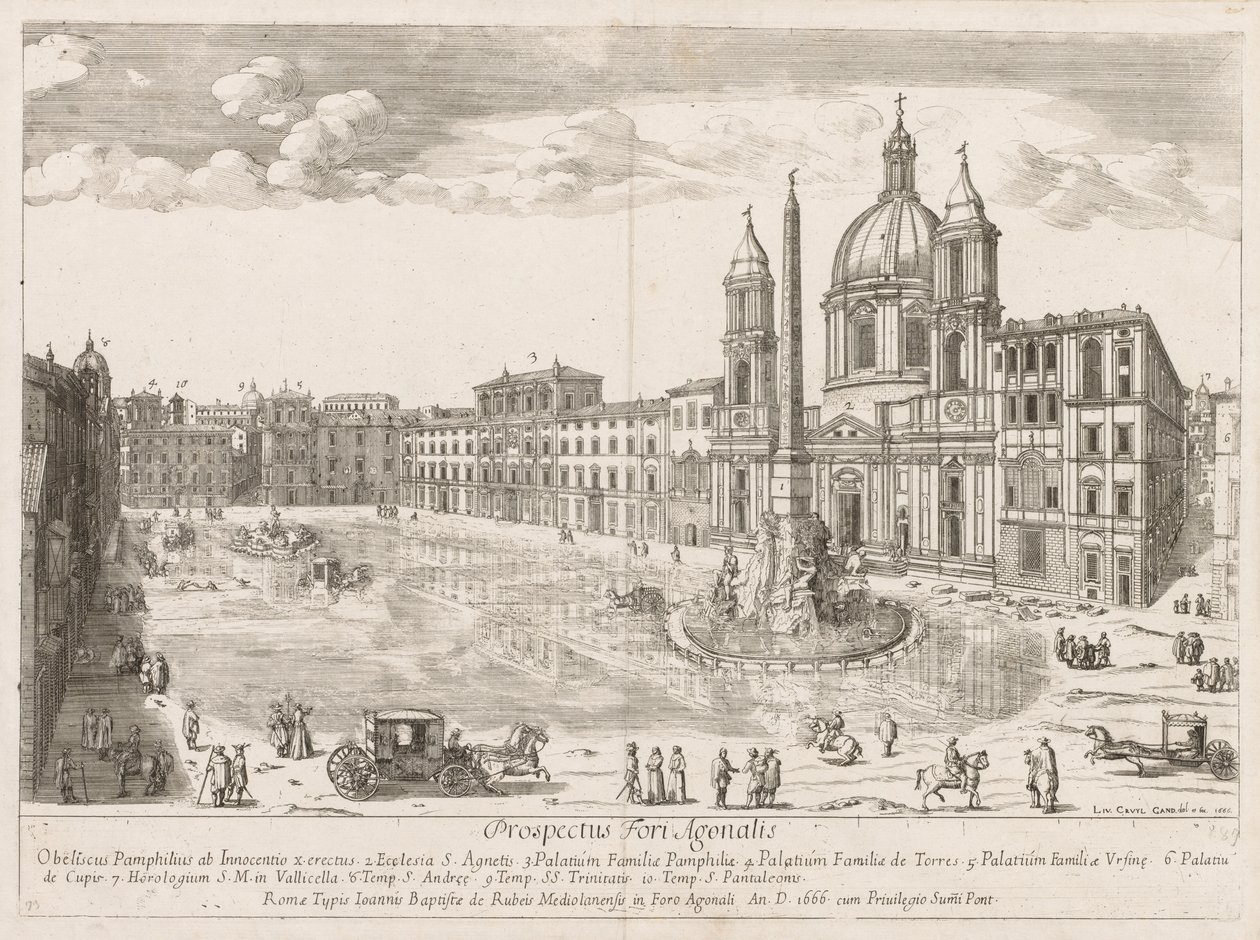 Piazza Navona Rooman kaupungin Lourumin esitteestä, 1666. tekijältä Lievin Cruyl