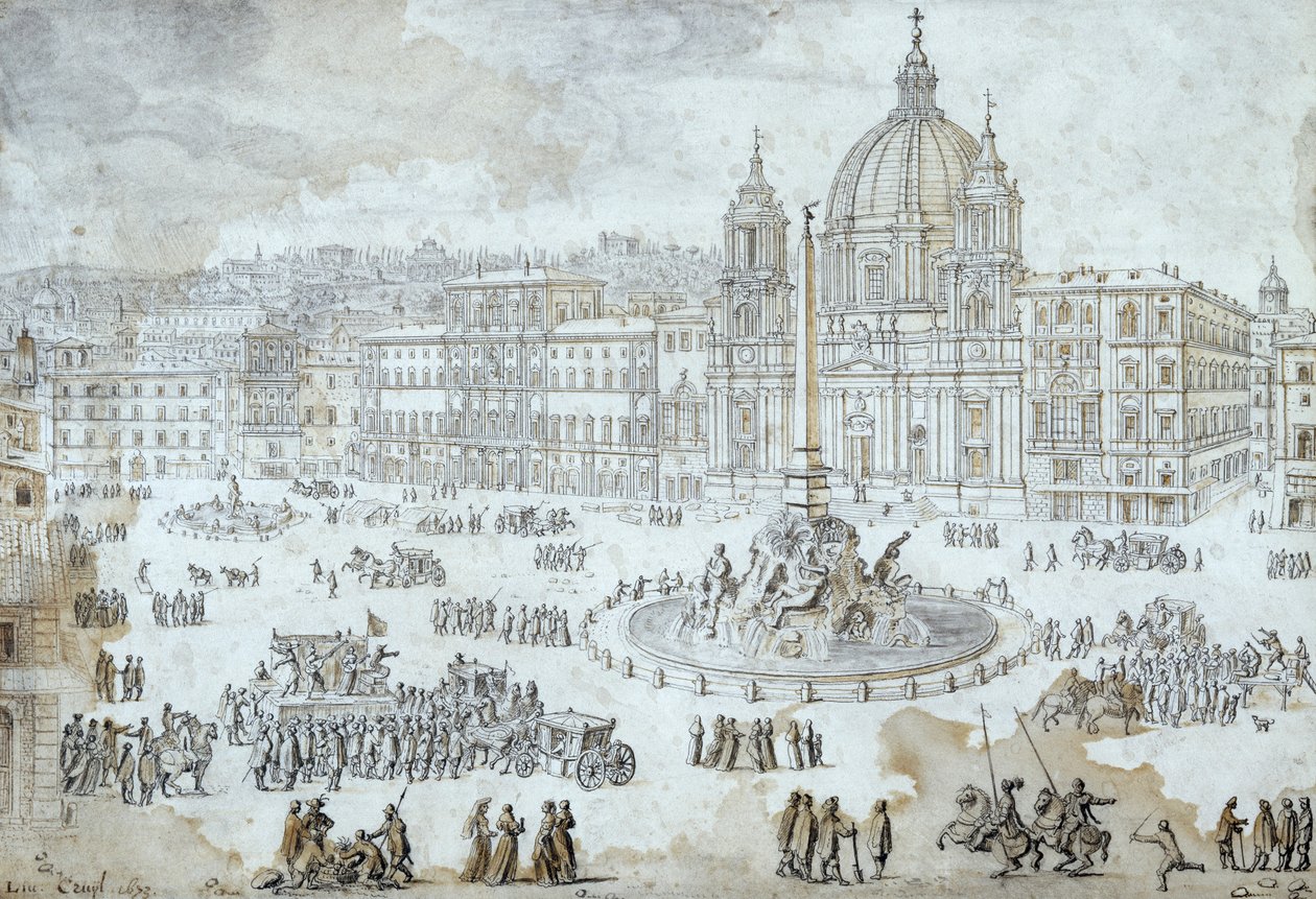Piazza Navona Roomassa, kirjoittanut Lievin Cruyl (1640-1720), Italia tekijältä Lievin Cruyl