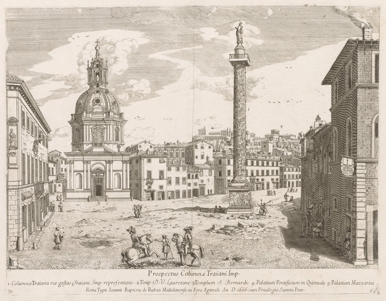 Trajans-pylväs esitteestä Lourum Urbis Romae Insignium, 1666 tekijältä Lievin Cruyl