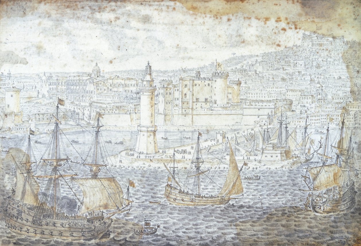 Näkymä Napolista, kirjoittanut Lievin Cruyl (1640-1720), Italia tekijältä Lievin Cruyl