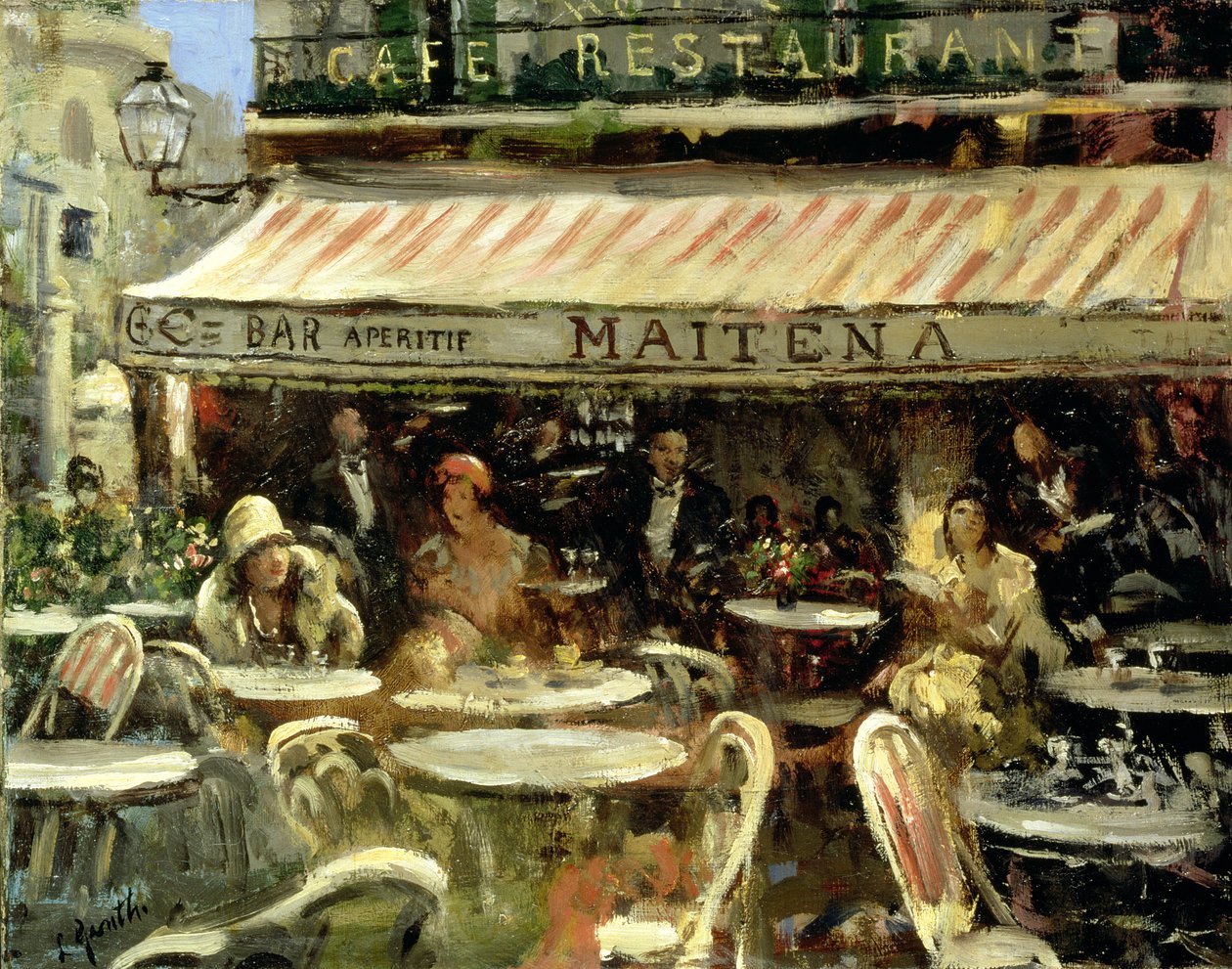 Corner Cafe (öljy kankaalle) tekijältä Lillian Matilda Genth