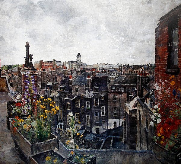 City of London Skies and Flowers (Roofs of High Holborn) 1930-luku (öljy kankaalle) tekijältä Lily Delissa Joseph