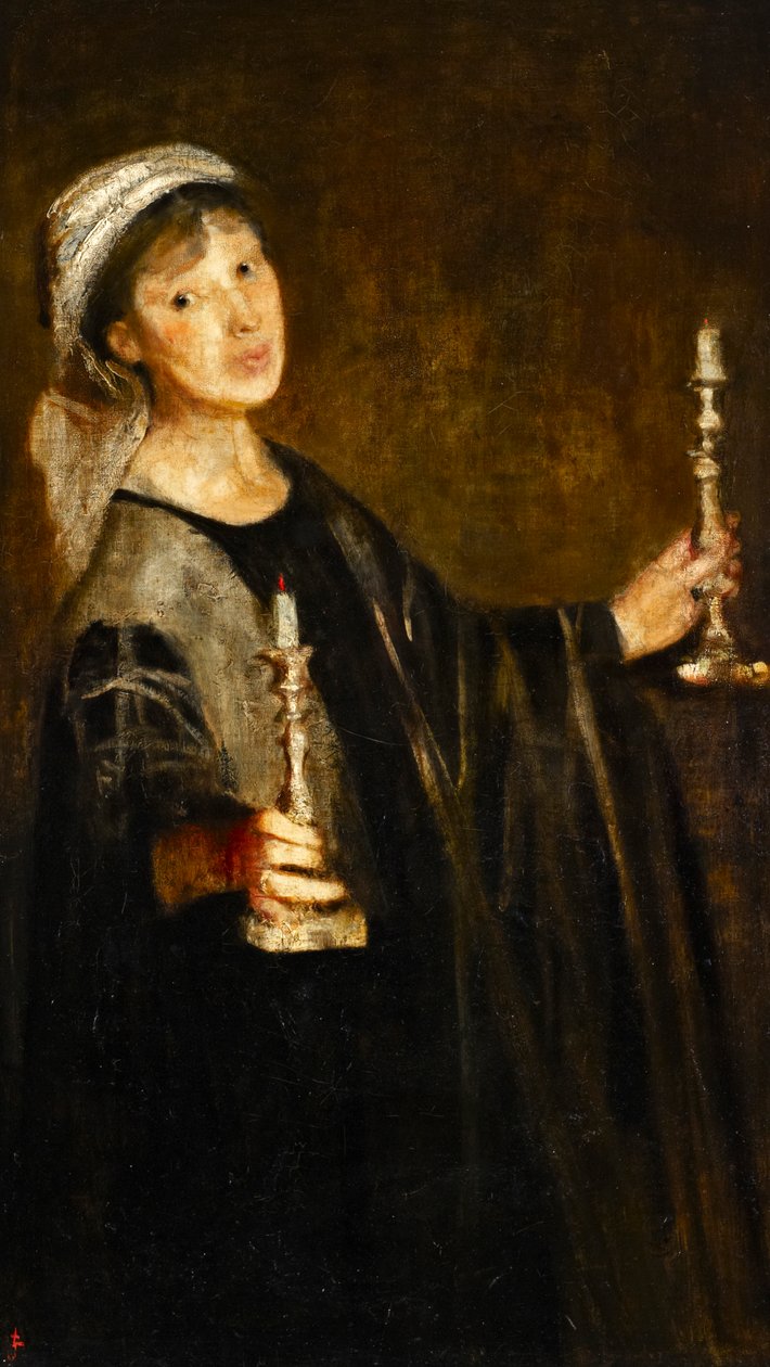 Omakuva kynttilöiden kanssa, noin 1906 (öljy kankaalle). tekijältä Lily Delissa Joseph