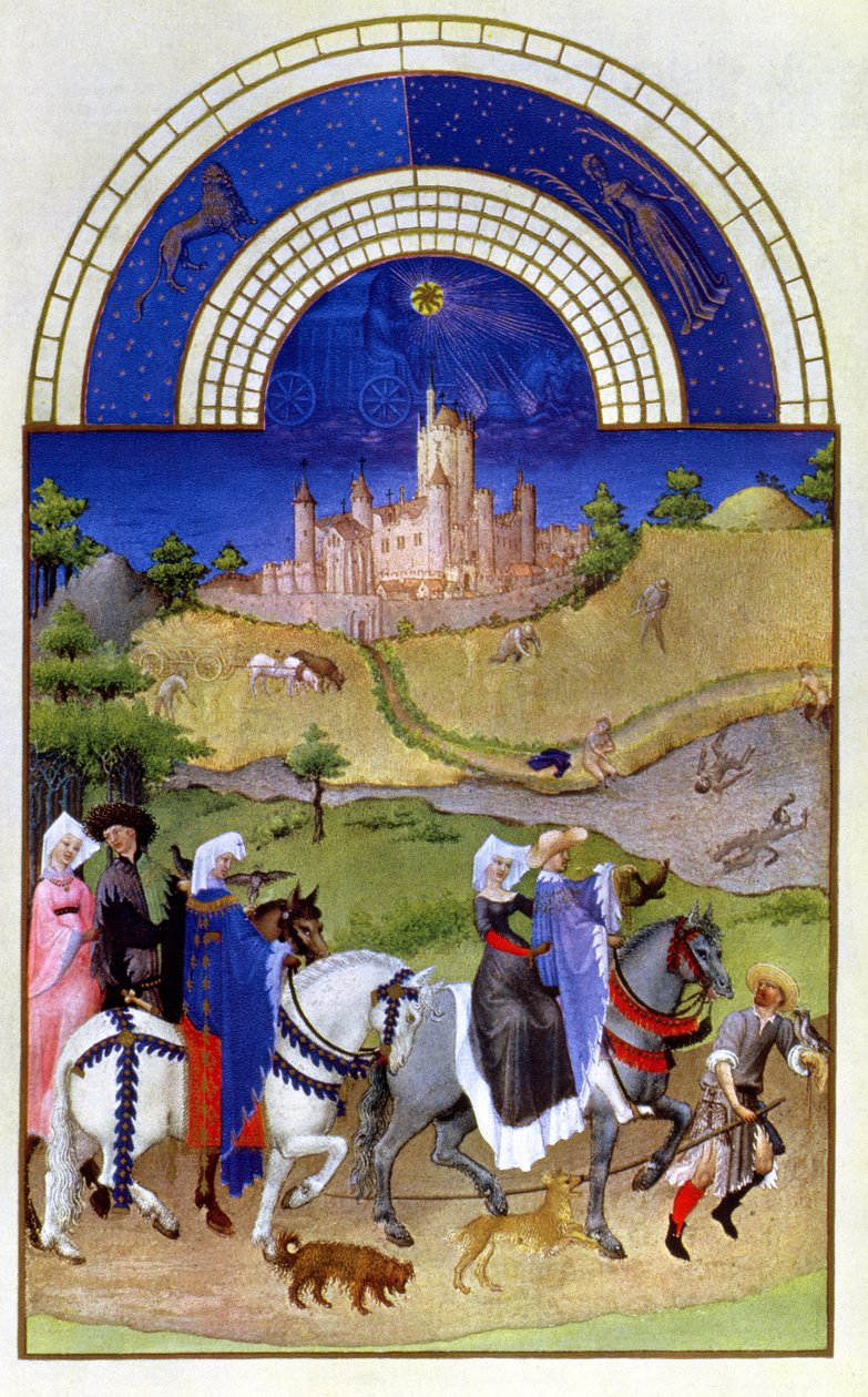 Elokuun faksimile: Hawking, Tres Riches Heures du Duc de Berrystä (alkuperäinen katso 8440) tekijältä Limbourg Brothers