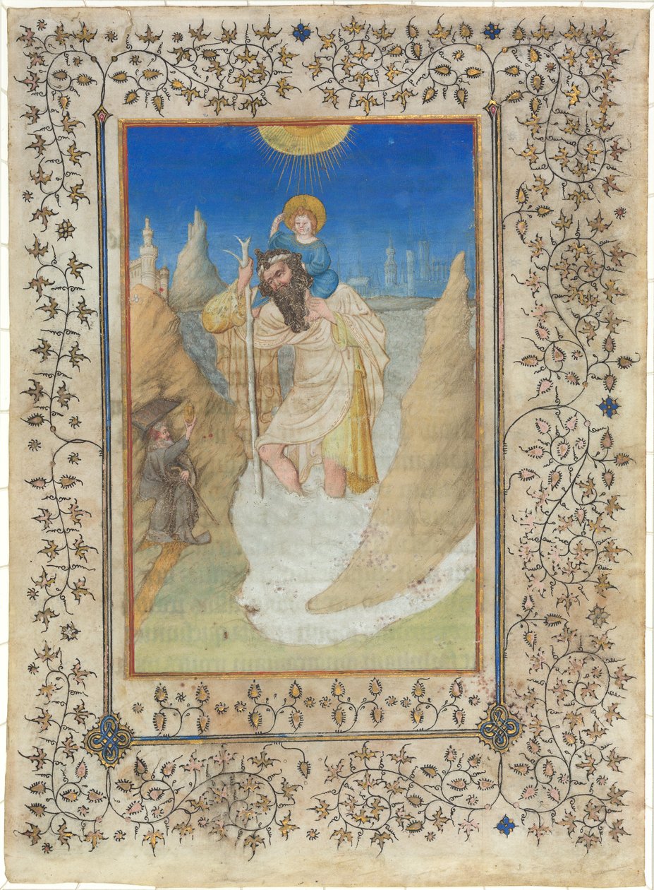 Pyhä Christopher kantamassa Kristus-lapsia tekijältä Limbourg Brothers