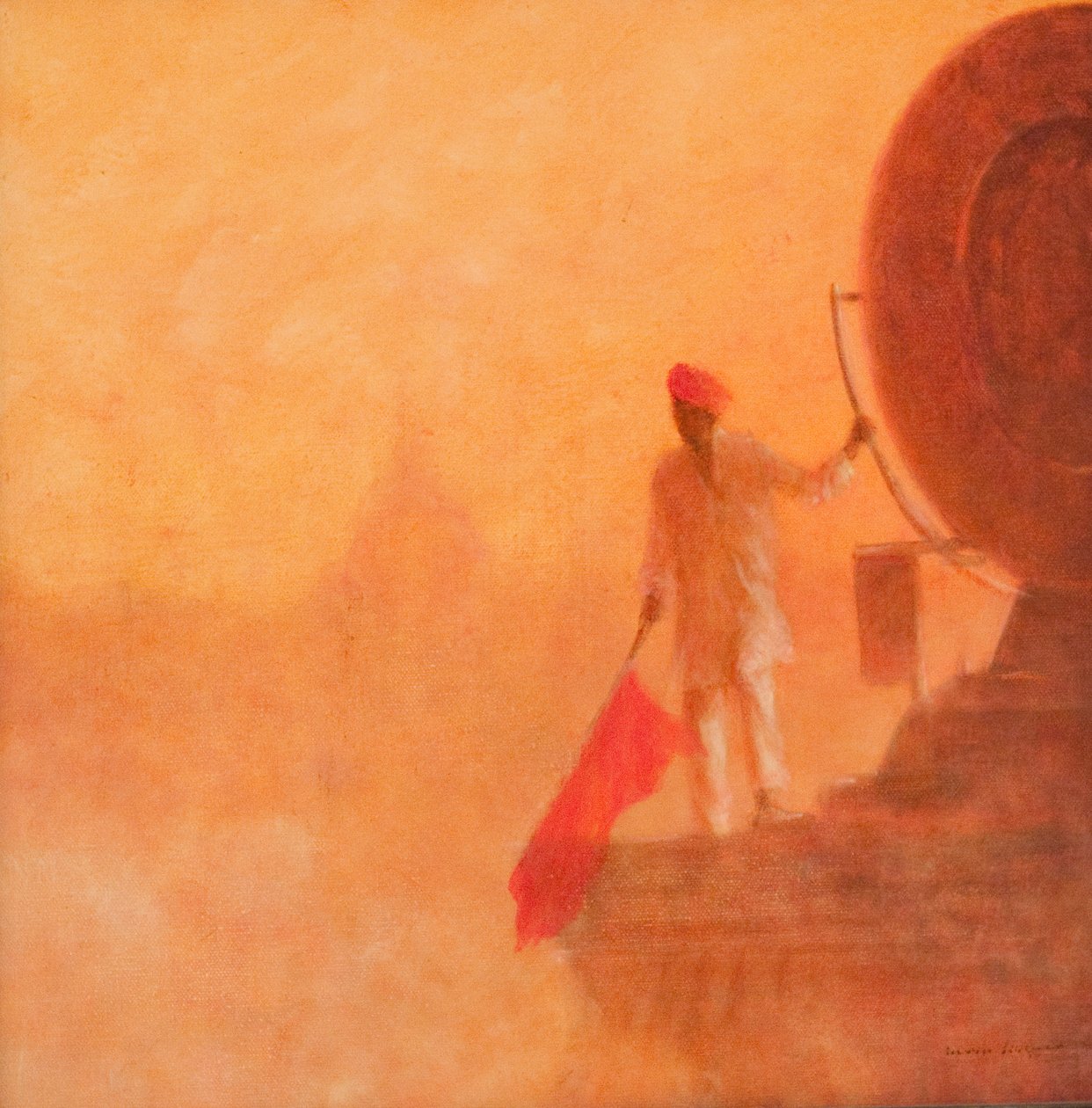 Railway Flag Man, Agra, 2010 (akryyli kankaalle) tekijältä Lincoln Seligman