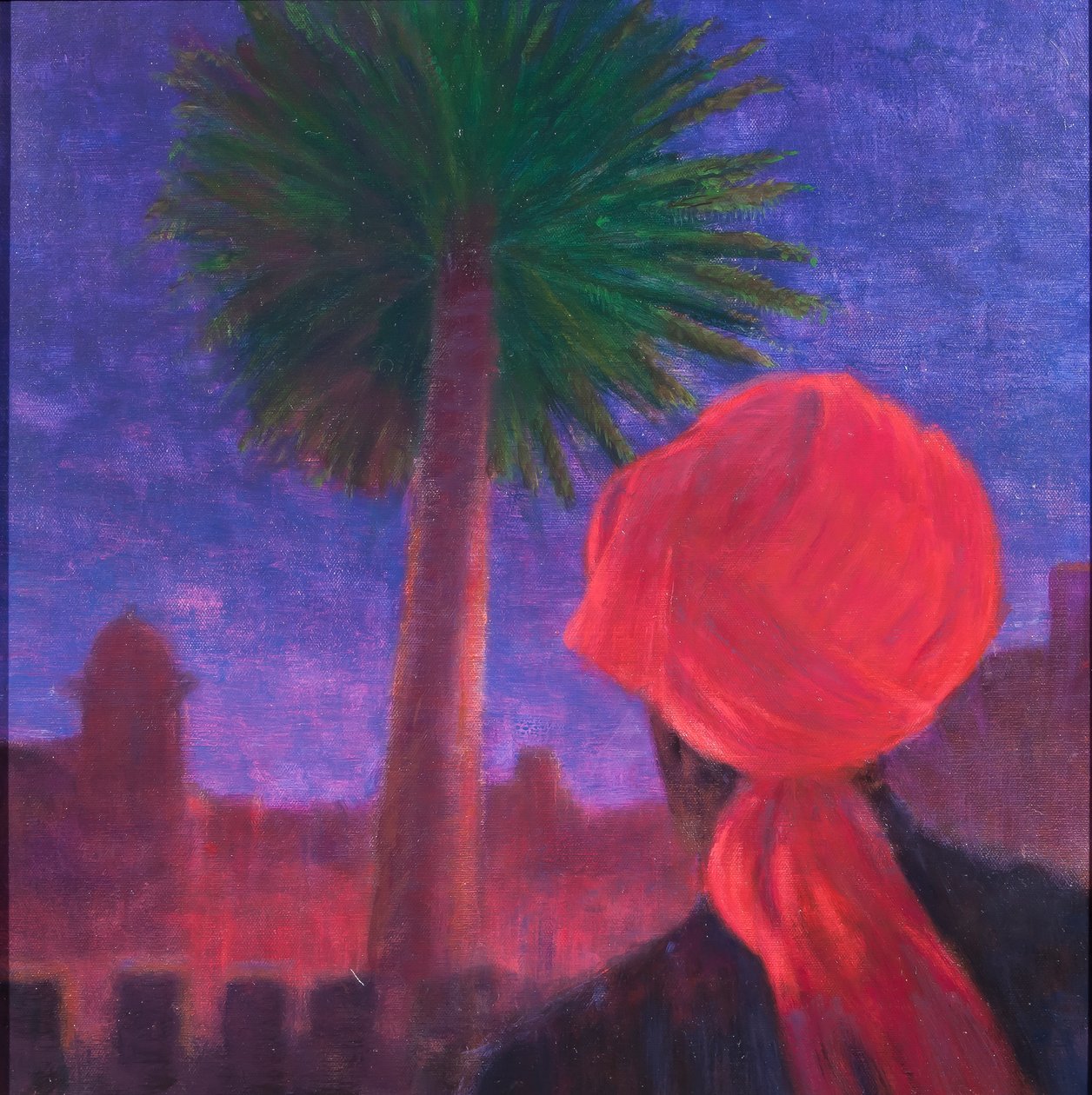 Punainen turbaani, hämärä, Jodhpur, 2012 (akryyli kankaalle) tekijältä Lincoln Seligman