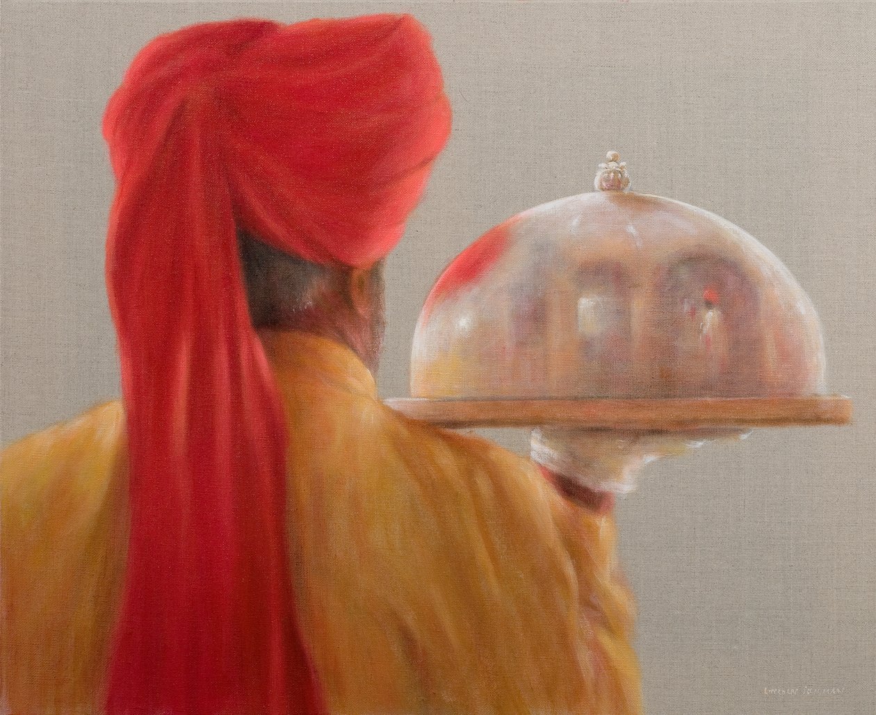 Tarjoilija, Rambagh Palace, 2010 (akryyli kankaalle) tekijältä Lincoln Seligman