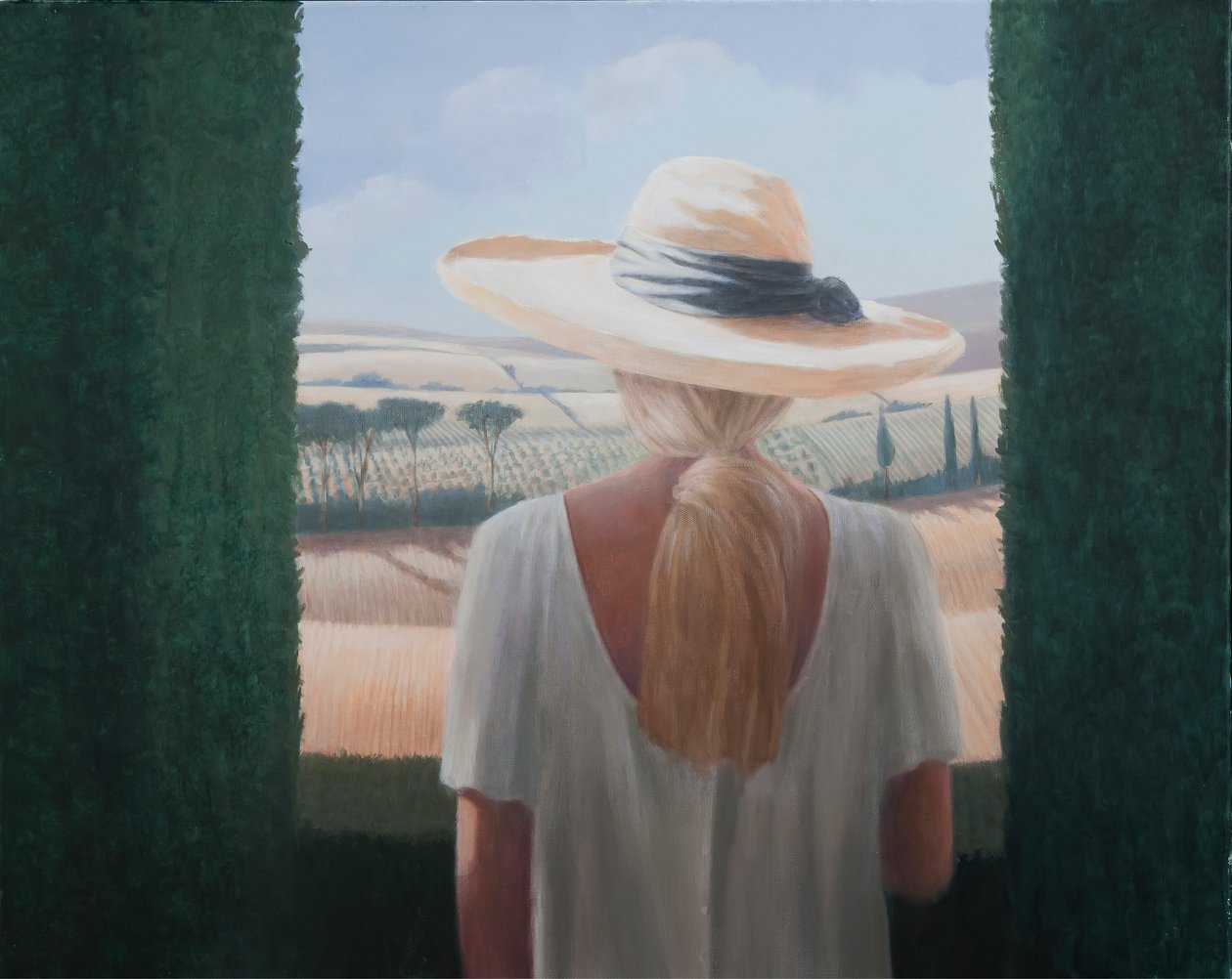 Tyttö, näkymä takaa, Toscana, 2012 (akryyli kankaalle) tekijältä Lincoln Seligman