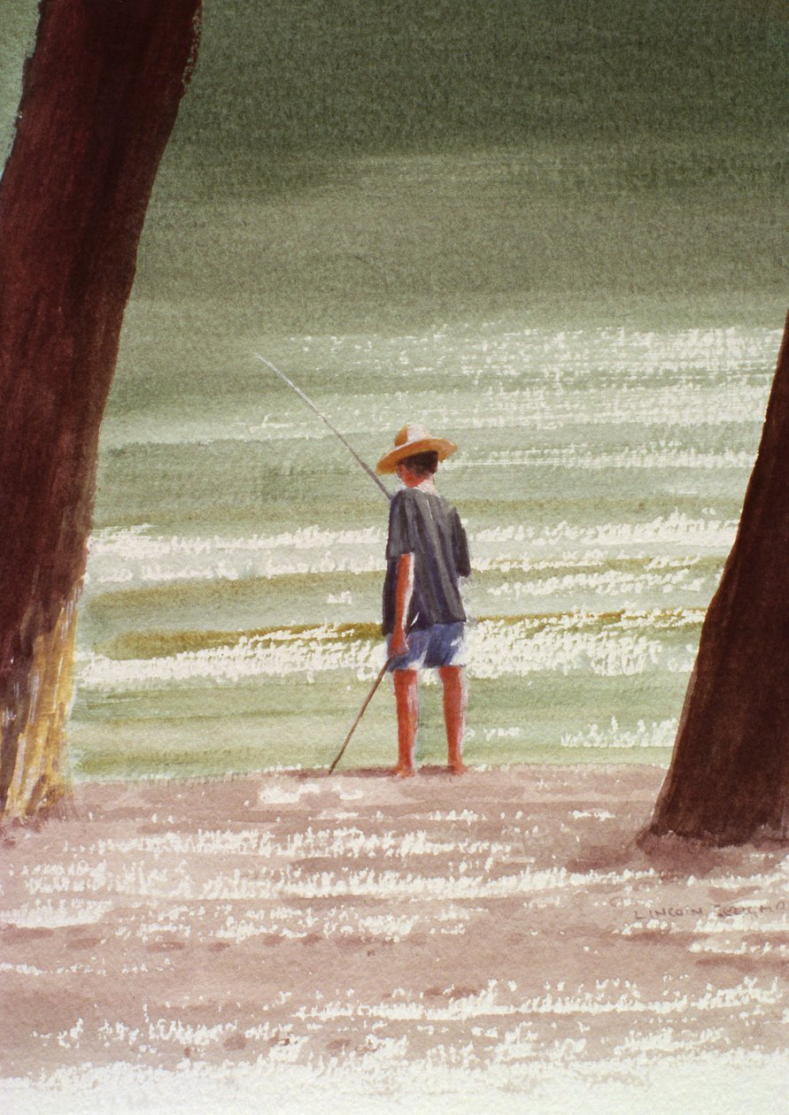 Henry Fishing, 1990 (akryyli paperille) tekijältä Lincoln Seligman