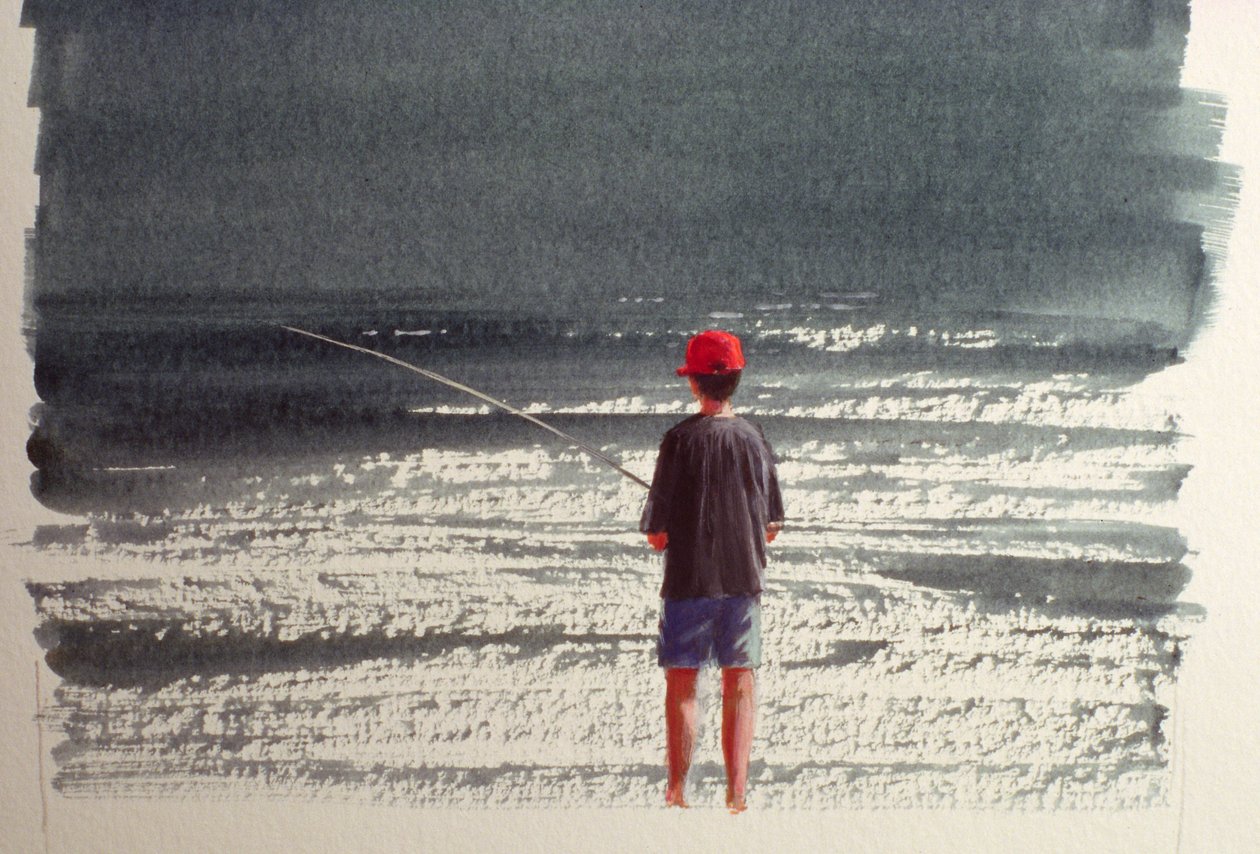 Henry Fishing, Alpit, 1990 (akryyli paperille) tekijältä Lincoln Seligman