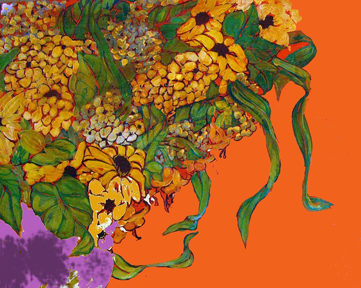 Flowers in my Vase, 2014 (sekatekniikka, akryyli, muste, öljy) tekijältä linda arthurs