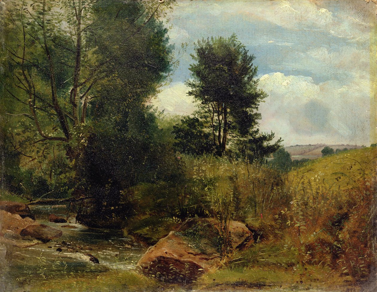 Näkymä Sid-joelle, lähellä Sidmouthia, n. 1852 (öljy paperille aluksella) tekijältä Lionel Constable