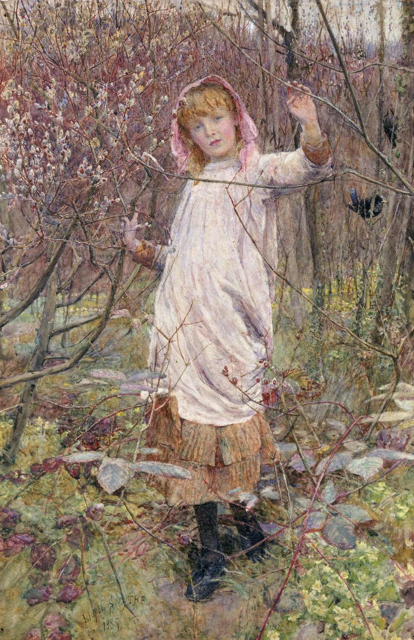 Kevään ensimmäiset silmut, 1885 (wc ja vartaloväri paperilla) tekijältä Lionel Percy Smythe