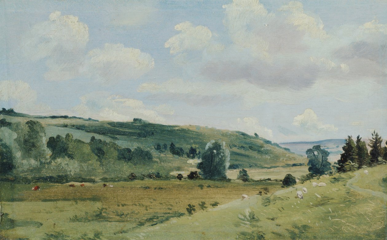 Maisema, n. 1849-55 (öljy paneelille) tekijältä Lionel Constable