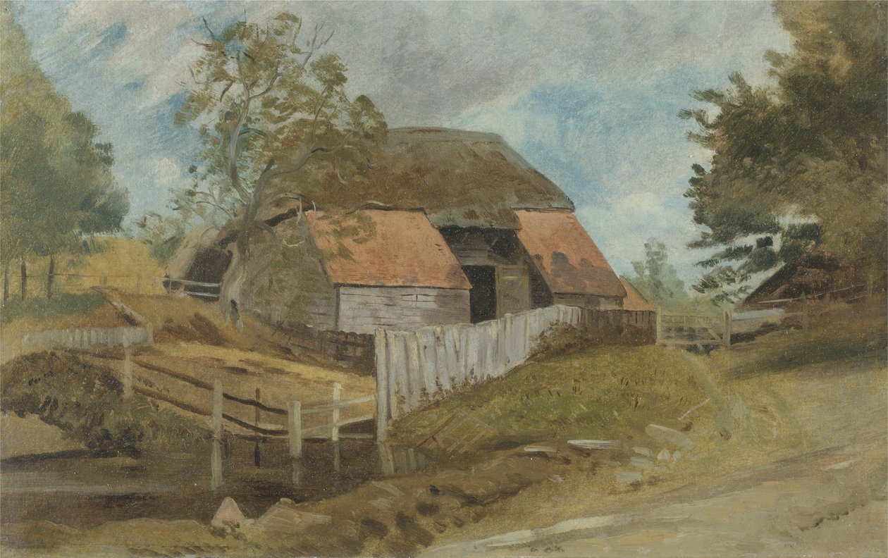 Old Barn, n. 1855 (öljy paneelille) tekijältä Lionel Constable