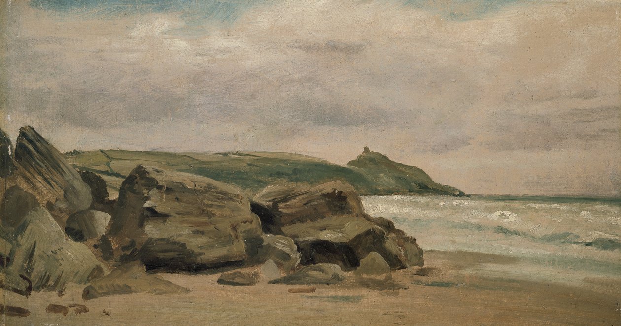 Näkymä Rame Headiin, Cornwall, 1800-luku (öljy myllylevylle) tekijältä Lionel Constable