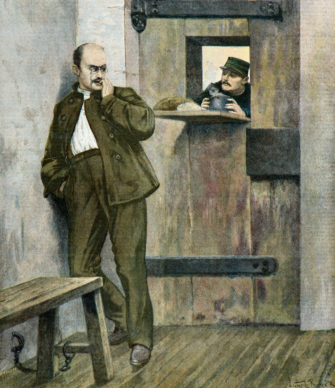 Kapteeni Alfred Dreyfus vankilassa de la sante -vankilassa tekijältä Lionel Noel Royer