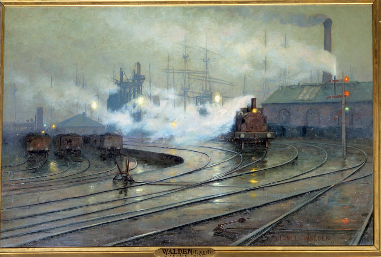 Näkymä Cardiff Docksin maalauksesta Lionel Walden (1861-1933) 1894 su. 1,27x1,93 m. Pariisi, Musee d