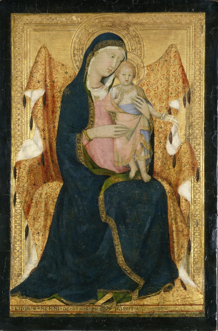 Valtaistuimella Madonna lapsen kanssa, n. 1340 (tempera poppelipuulla) tekijältä Lippo Memmi