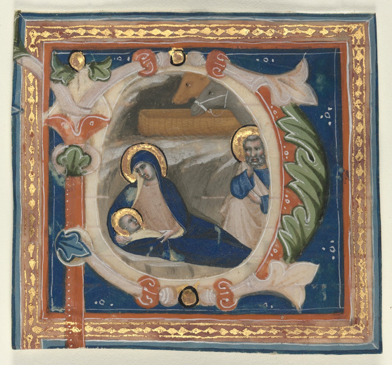Historiated Initial P Poistettu asteittaisesta: Syntymä, n. 1350-1375. tekijältä Lippo Vanni