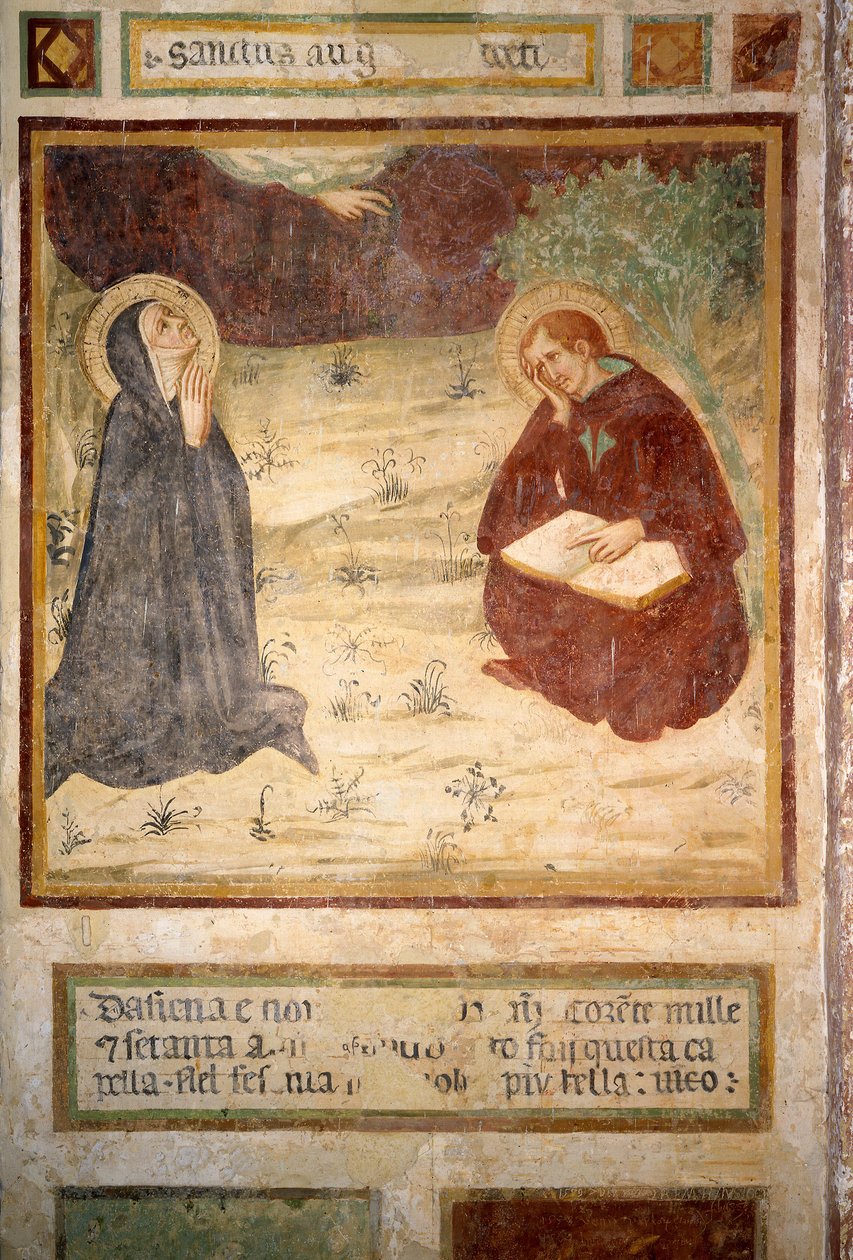 Pyhä Augustinus Hippo (354-430) ja Saint Monique, San Leonardo al Lagon Eremitaaši, Monteriggioni tekijältä Lippo Vanni
