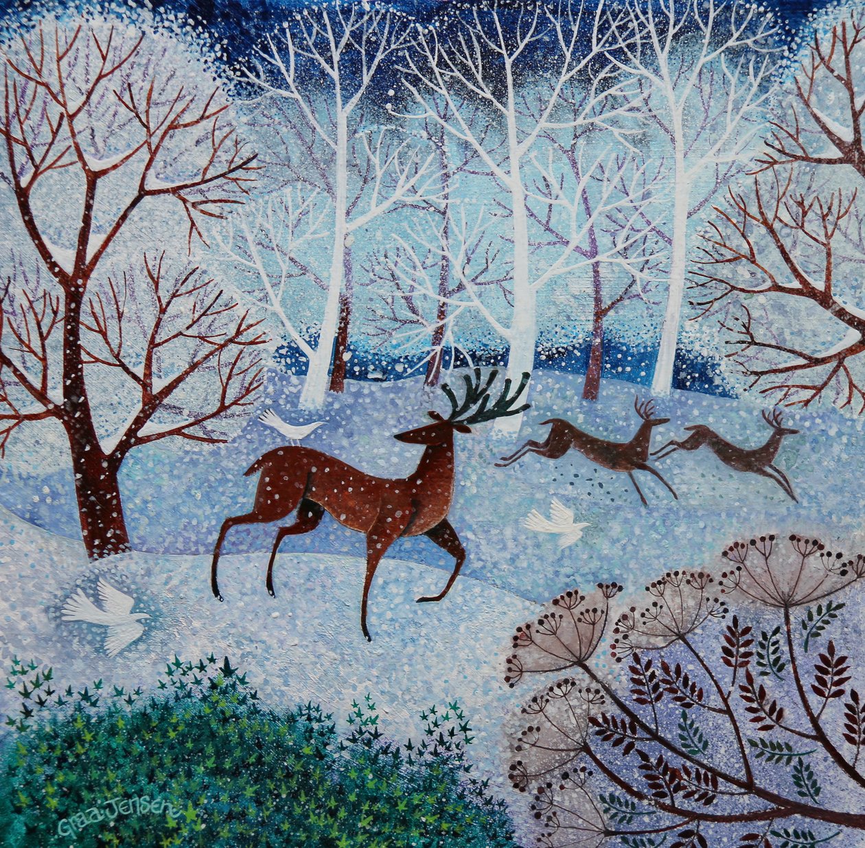 Cool Stag, 2021, (akryylit paperille) tekijältä Lisa Graa Jensen