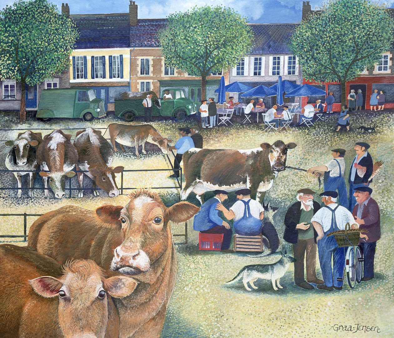 Cow Dealers II (muste ja guassi paperille) tekijältä Lisa Graa Jensen