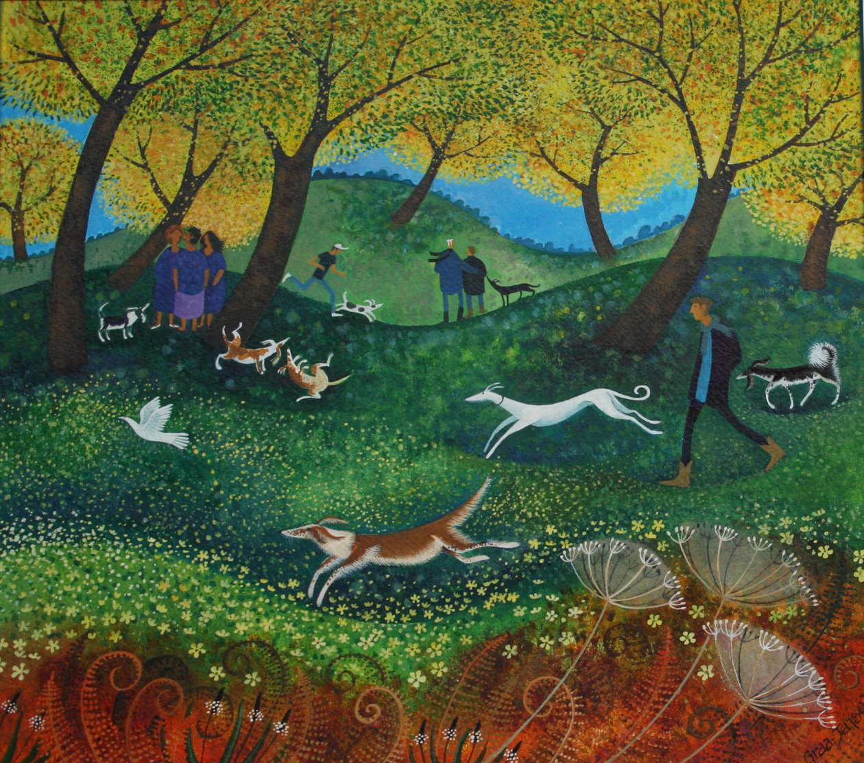 Doggie Pals, 2012, (akryyli tussilla paperille) tekijältä Lisa Graa Jensen