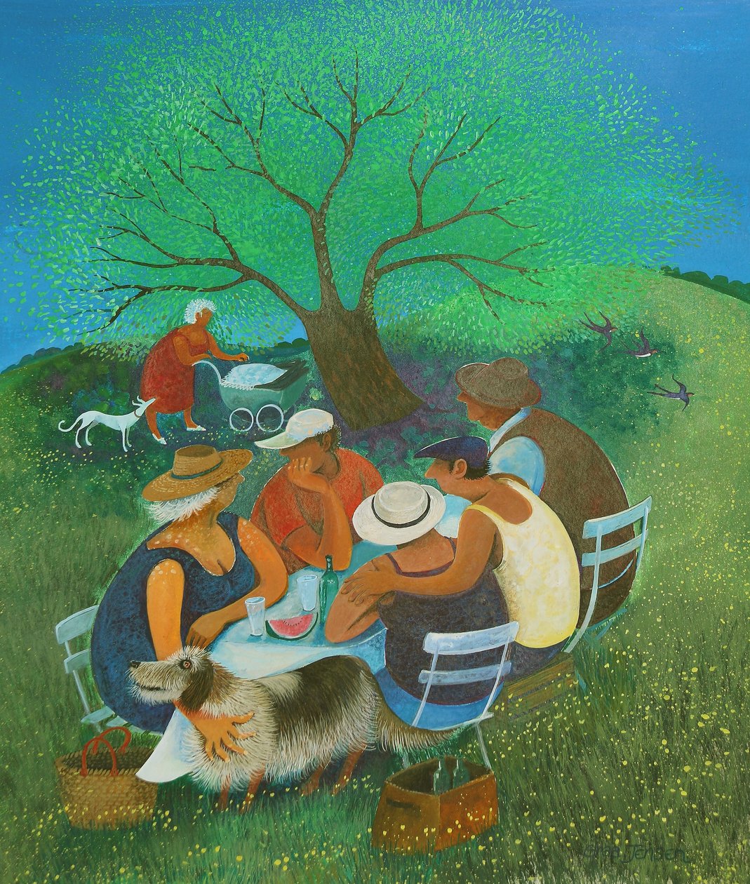 Family Picnic, 2018 (akryylit paperille) tekijältä Lisa Graa Jensen