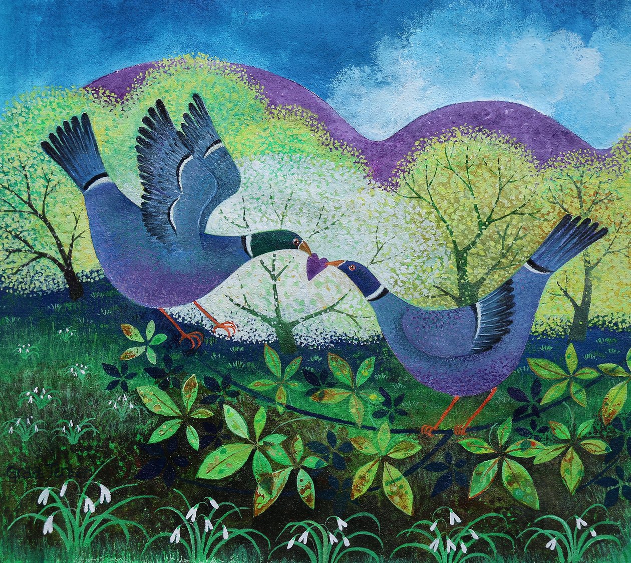 Love Birds, 2020, (akryylit paperille) tekijältä Lisa Graa Jensen