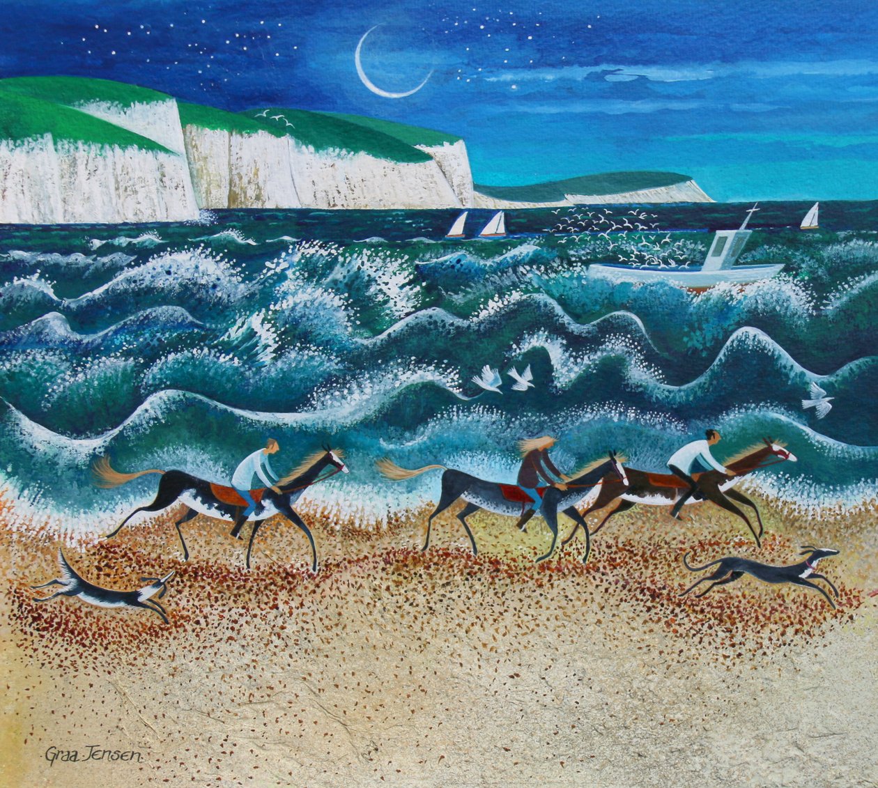 Midnight Riders, 2020 (akryyli paperille) tekijältä Lisa Graa Jensen