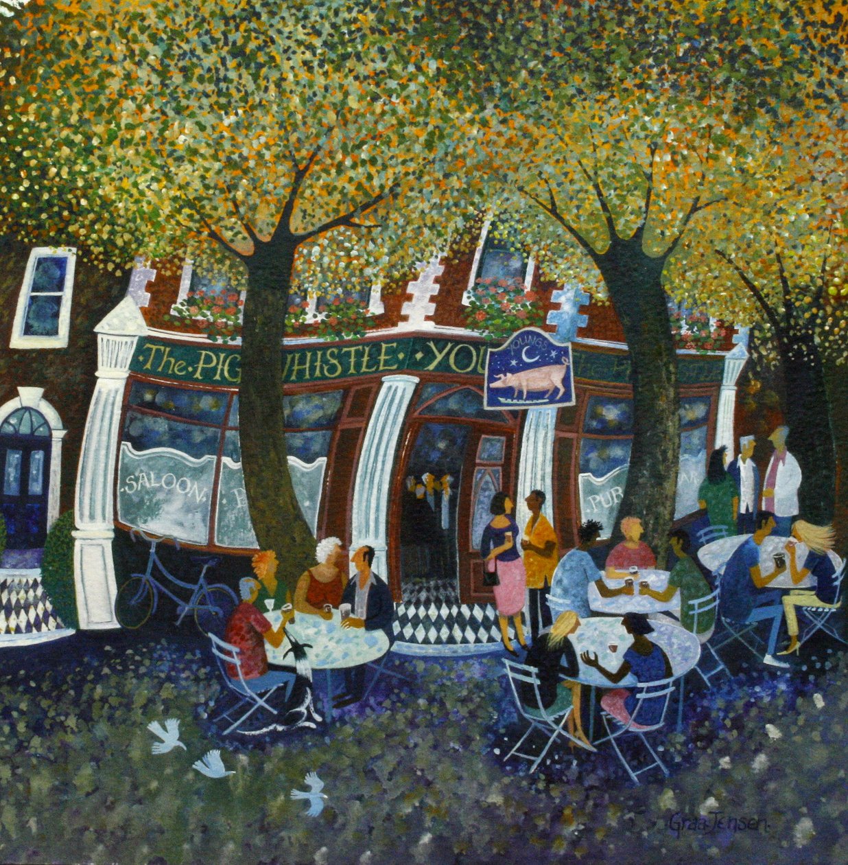 Pig and Whistle, 2011, (akryylit paperille) tekijältä Lisa Graa Jensen