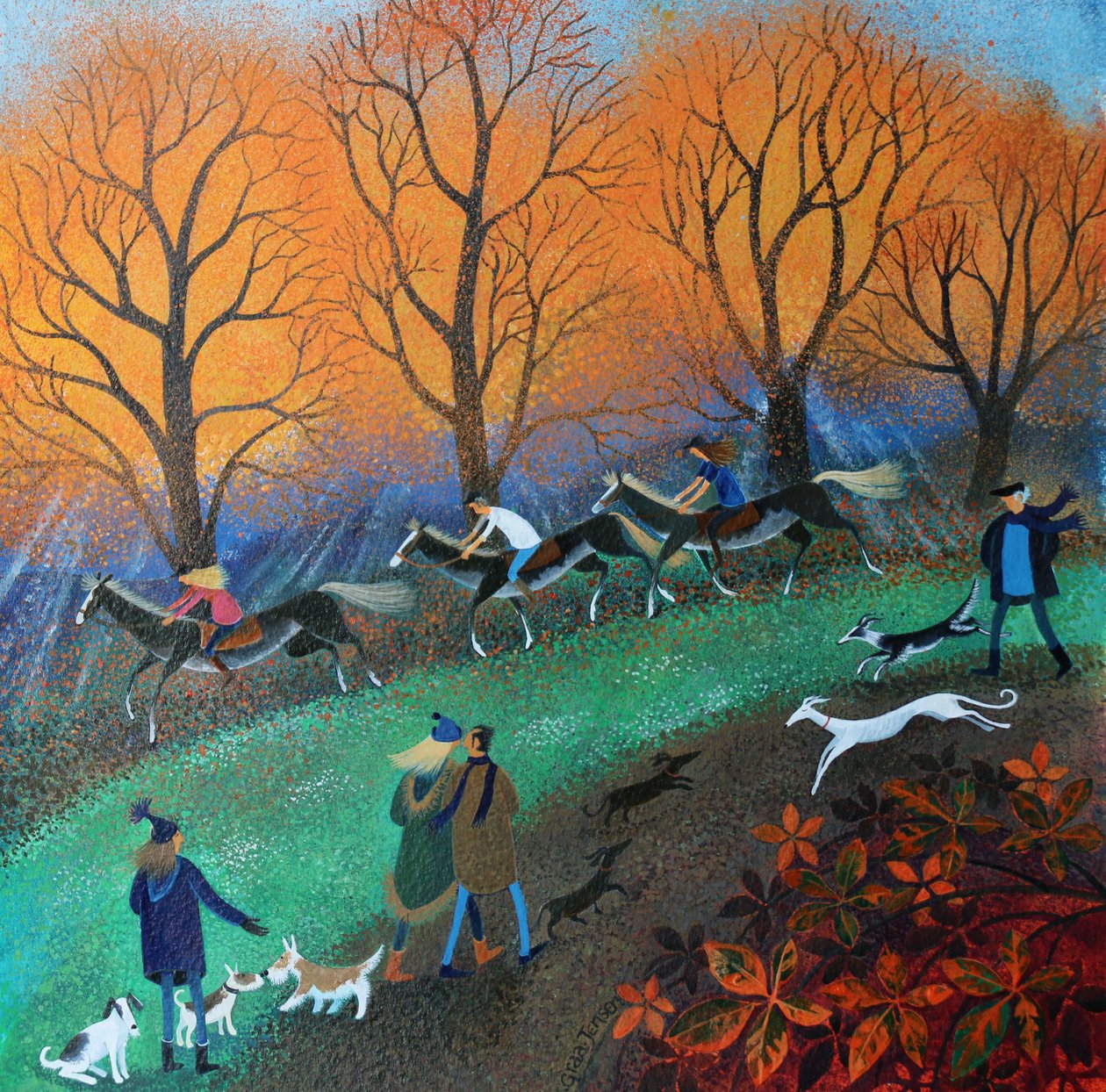 Ponies on the Common,2017,(akryylivärit paperille) tekijältä Lisa Graa Jensen