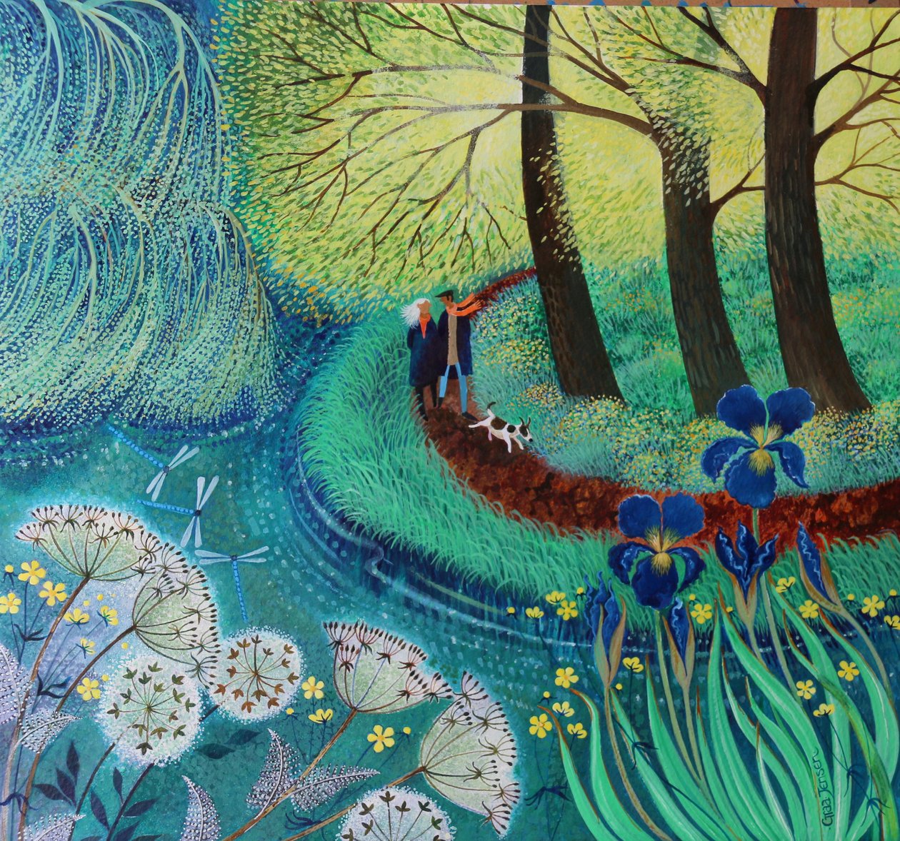 River Wey -kävely, 2017, (akryylit paperille) tekijältä Lisa Graa Jensen