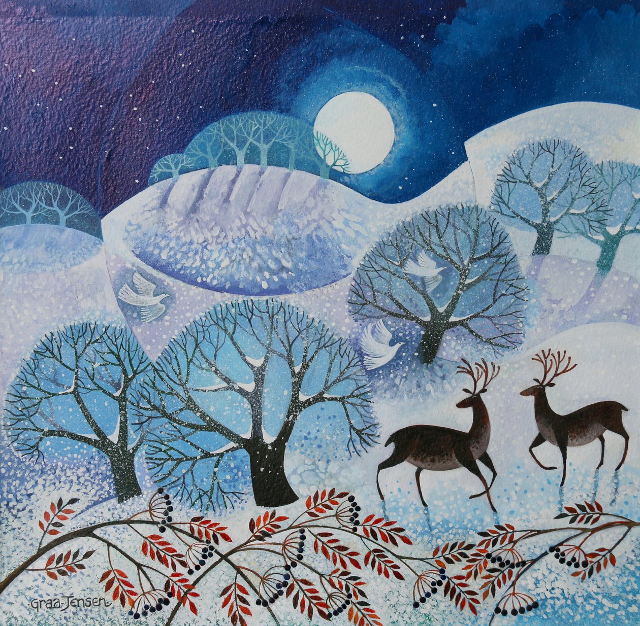Snowy Land, 2017, (akryyli tussilla paperille) tekijältä Lisa Graa Jensen