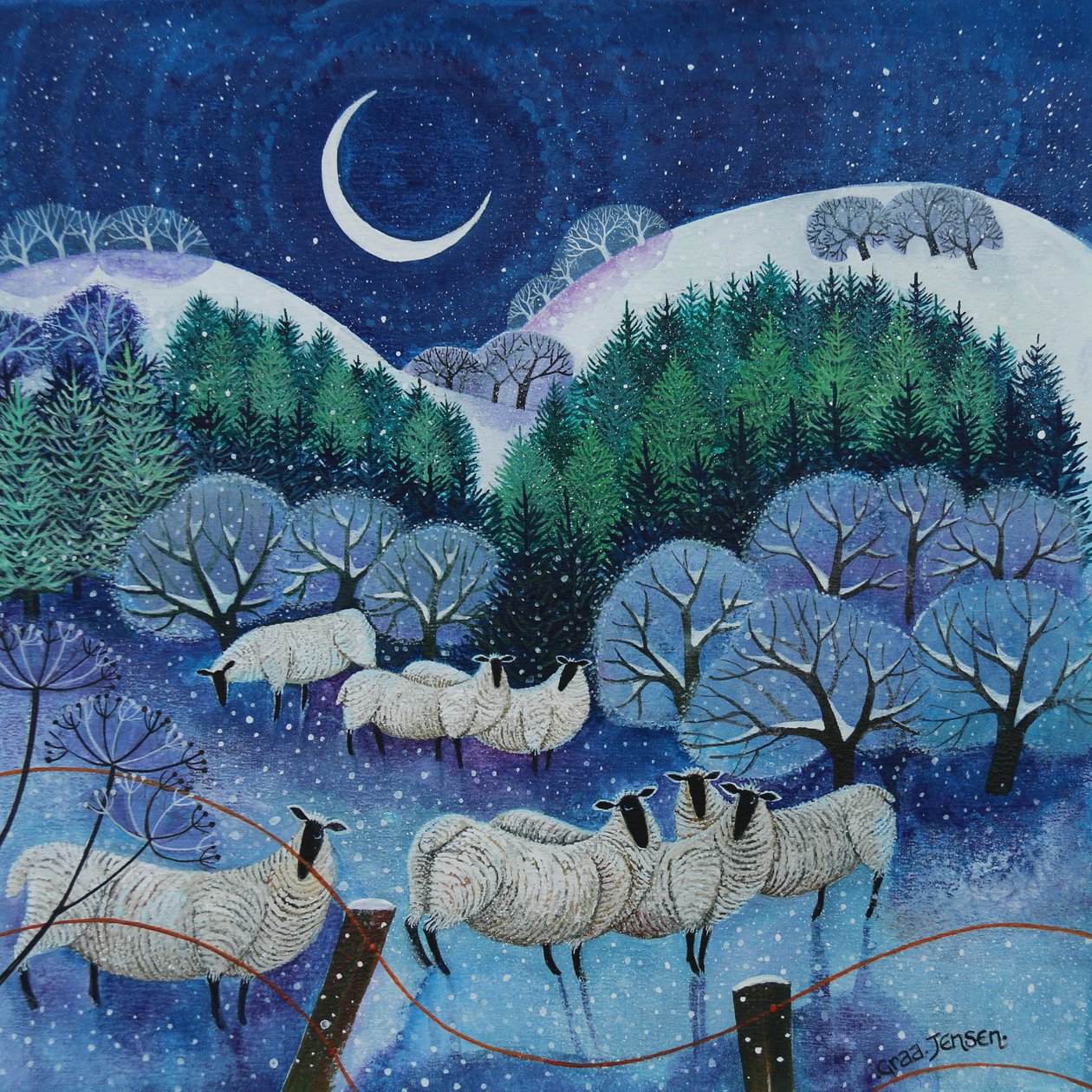 Winter Downland Sheep, 2024 (akryyli kankaalle) tekijältä Lisa Graa Jensen