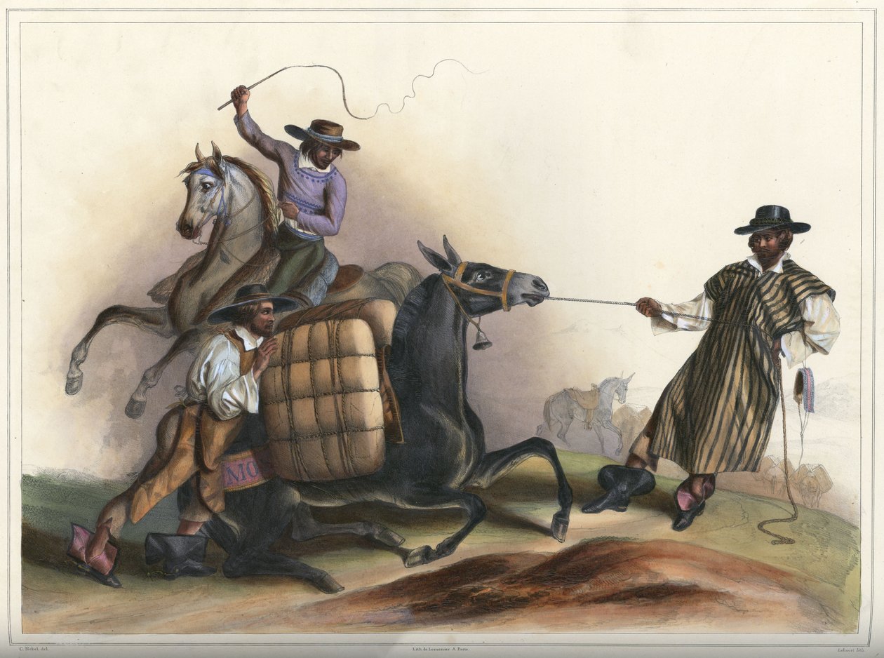 Arrierot, pukuryhmä tekijältä Lithograph by Pierre Frédéric Lehnert