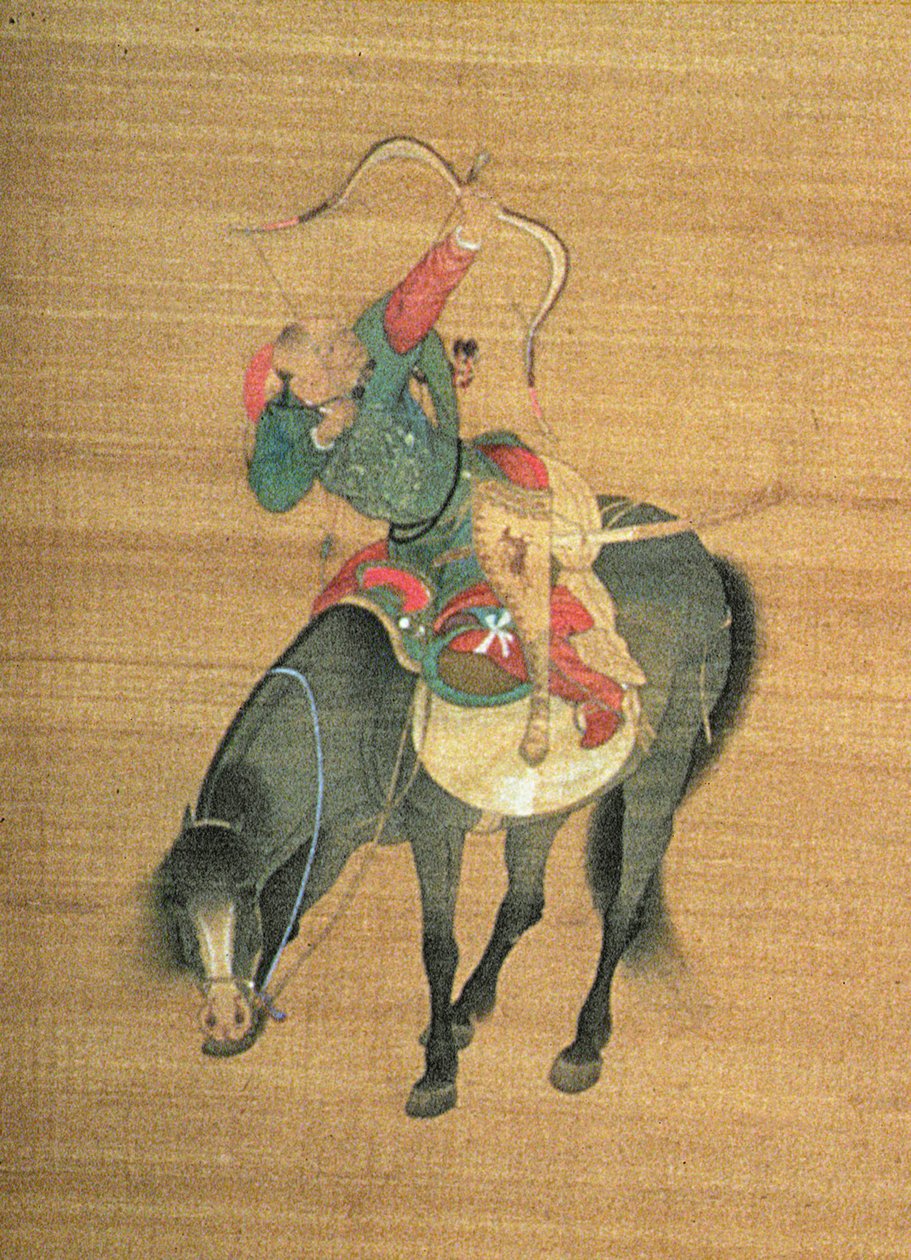 Kublai Khan (1214-94) Metsästys (yksityiskohta), Yuan-dynastia (muste ja väri silkillä) (katso 150417) tekijältä Liu Kuan tao