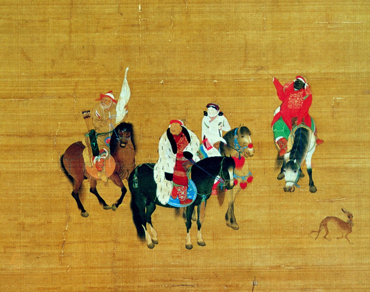 Kublai Khan (1214-94) Metsästys, Yuan-dynastia (mustetta ja väriä silkillä) (yksityiskohta) tekijältä Liu Kuan tao