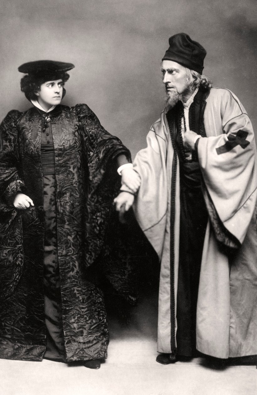 Gertrude Elliott ja Johnston Forbes-Robertson elokuvassa Venetsian kauppias, 1900-luvun alku. tekijältä Lizzie Caswall Smith