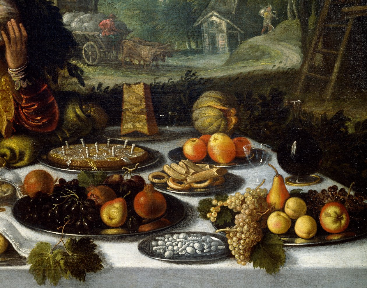 Taulukon kattaus, yksityiskohta Lodewijk Toeputin Vanity of Wealthista (noin 1550-noin 1605) tekijältä Lodewijk Toeput